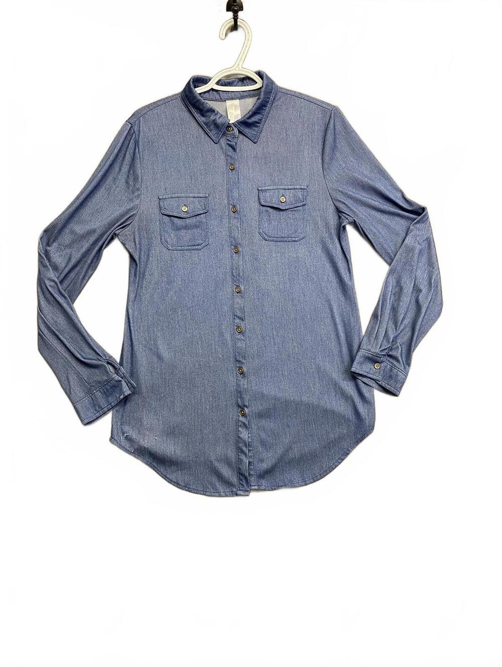 Colorful Brand Blue Denim Like Button-Up Shirt Very Soft Comfy Womens Size Large